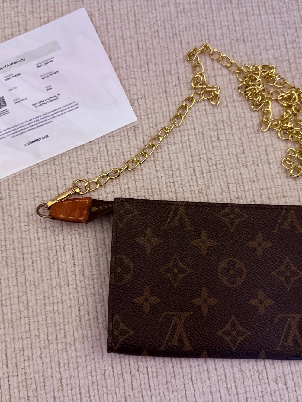 Louis Vuitton Brown Monogram Pouch with Gold Chain Strap
